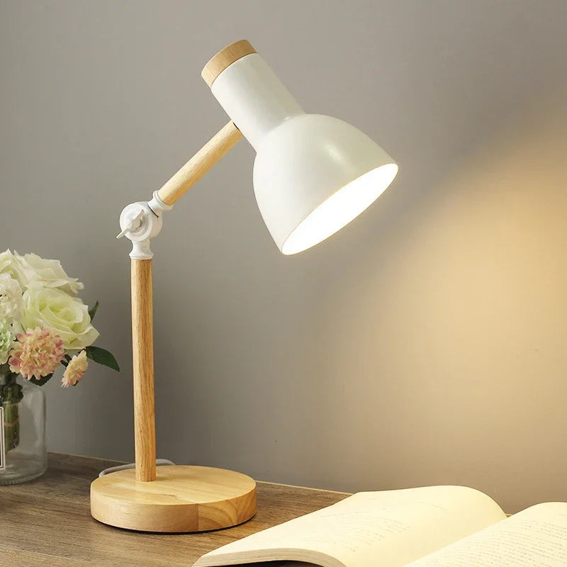 Bunte Holz-Tischlampe mit Verstellbarem Arm