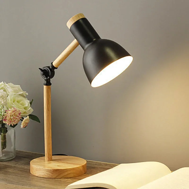 Bunte Holz-Tischlampe mit Verstellbarem Arm