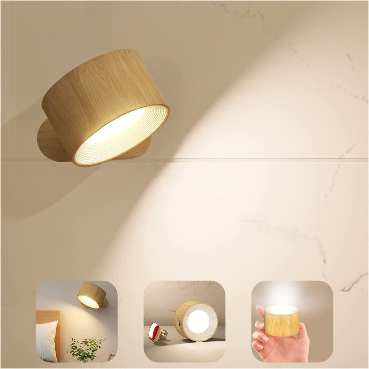 Kabellose LED-Wandleuchte mit 360° Drehfunktion und Touch-Bedienung