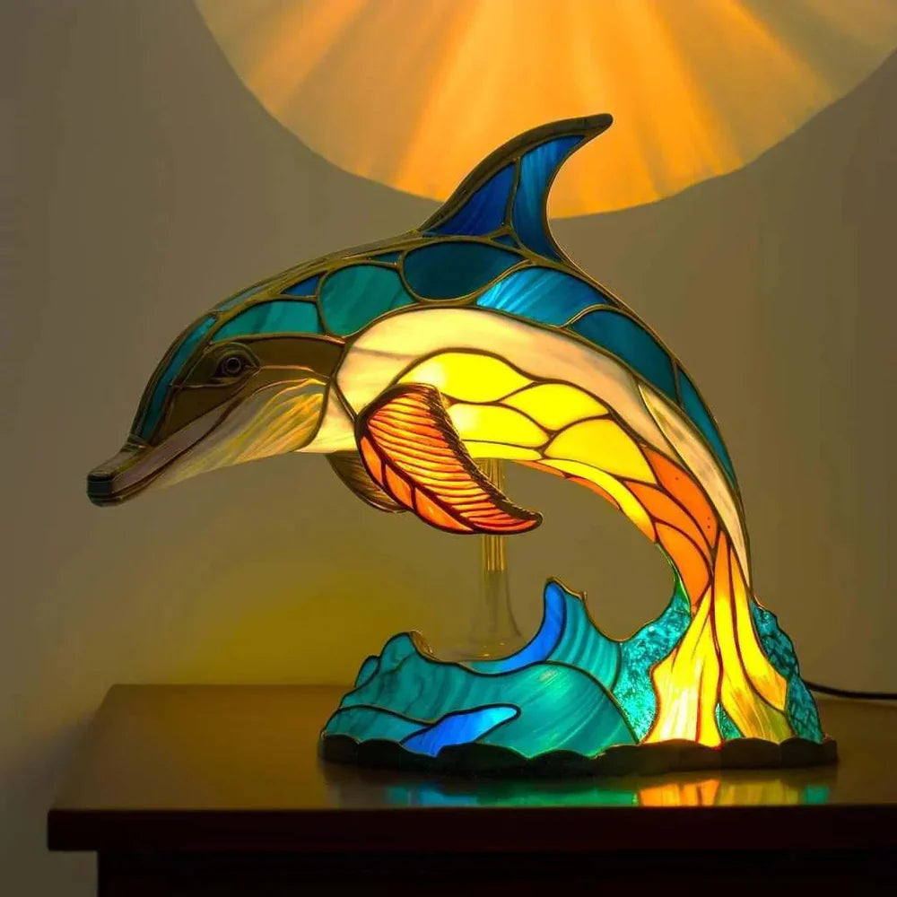 Künstlerische Tischlampe mit Tiermotiven