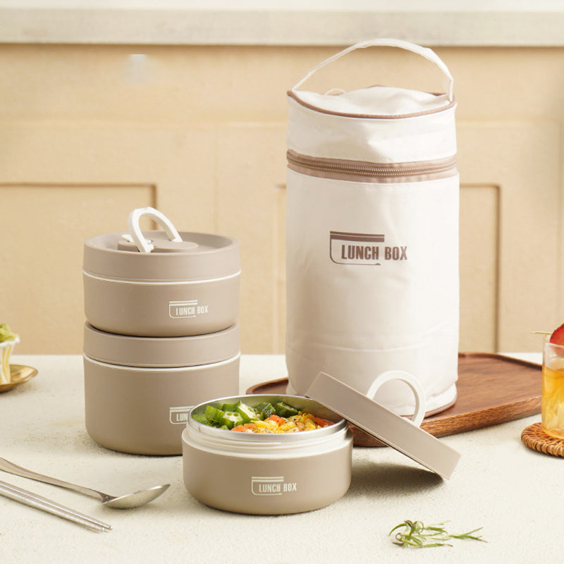 Mehrlagige isolierte Lunchbox mit Tragetasche – Auslaufsicher, Edelstahl, hält Speisen stundenlang warm oder kalt, ideal für Schule, Arbeit und unterwegs