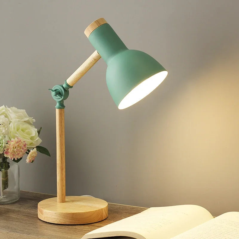Bunte Holz-Tischlampe mit Verstellbarem Arm
