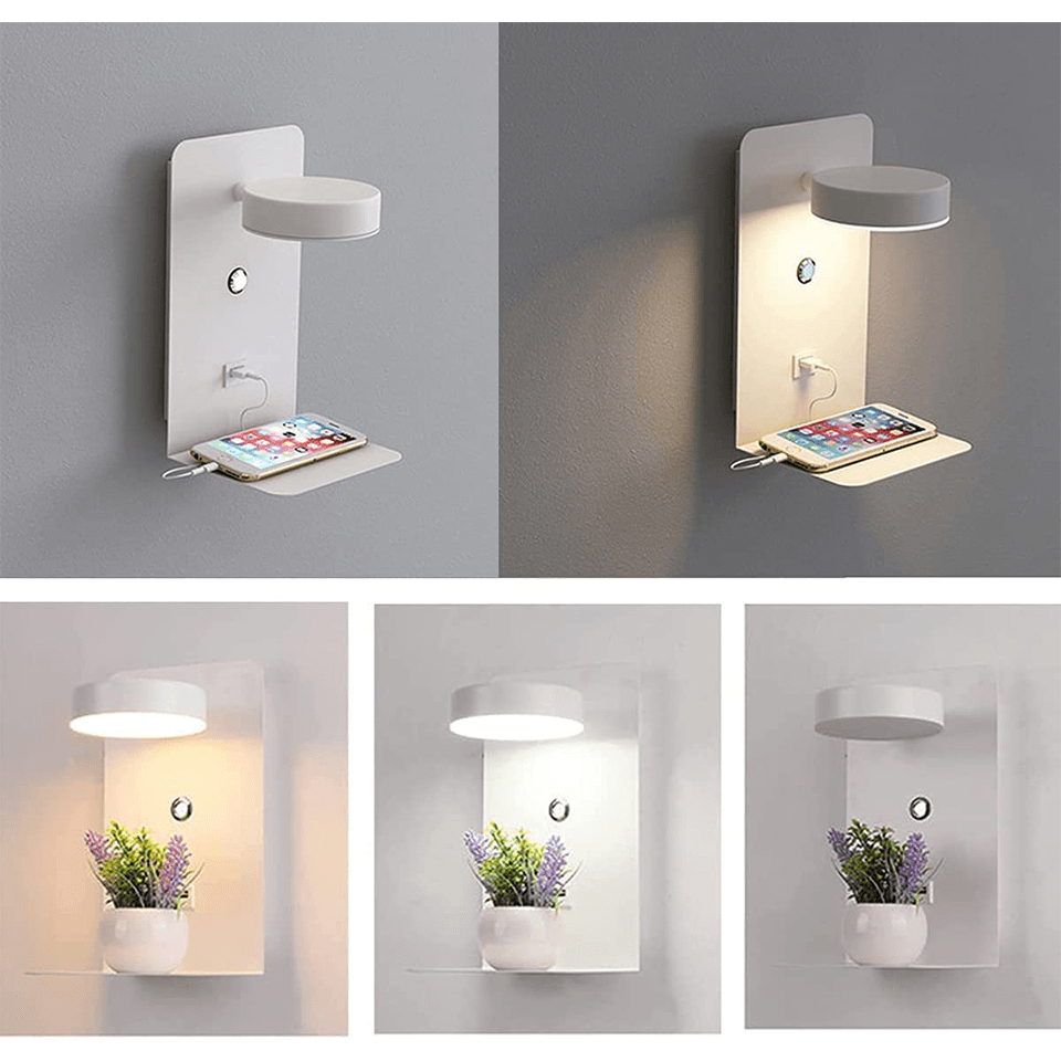 Nachtlampe mit USB-Ladestation und Ablage