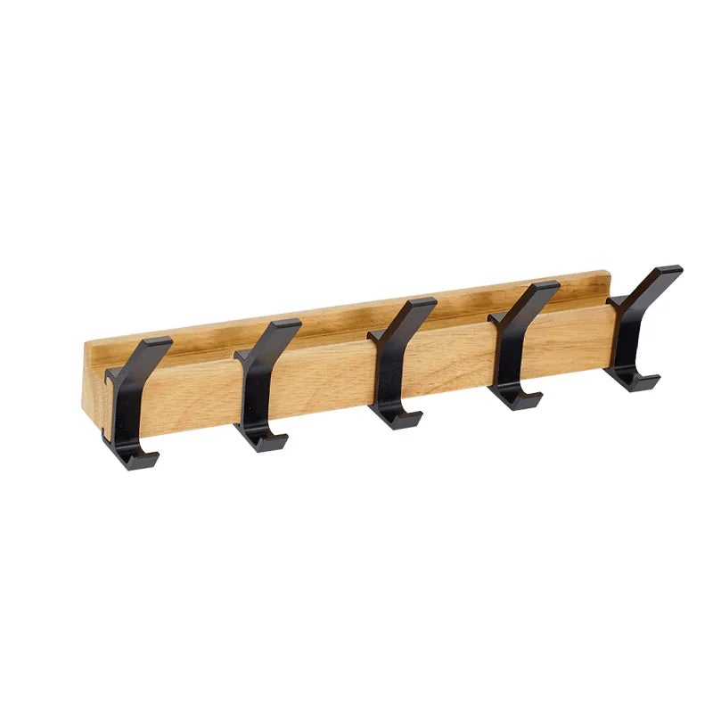 Wandgarderobe – Verstellbare Haken – Schwarz – Skandinavisches Design – Für Flur und Schlafzimmer – Holz und Aluminium – Maße 40 x 7 x 7 cm